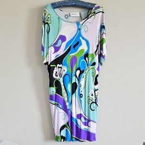 Emilio Pucci Signature Print Multicolor Abstract Draped Dress Size US 8